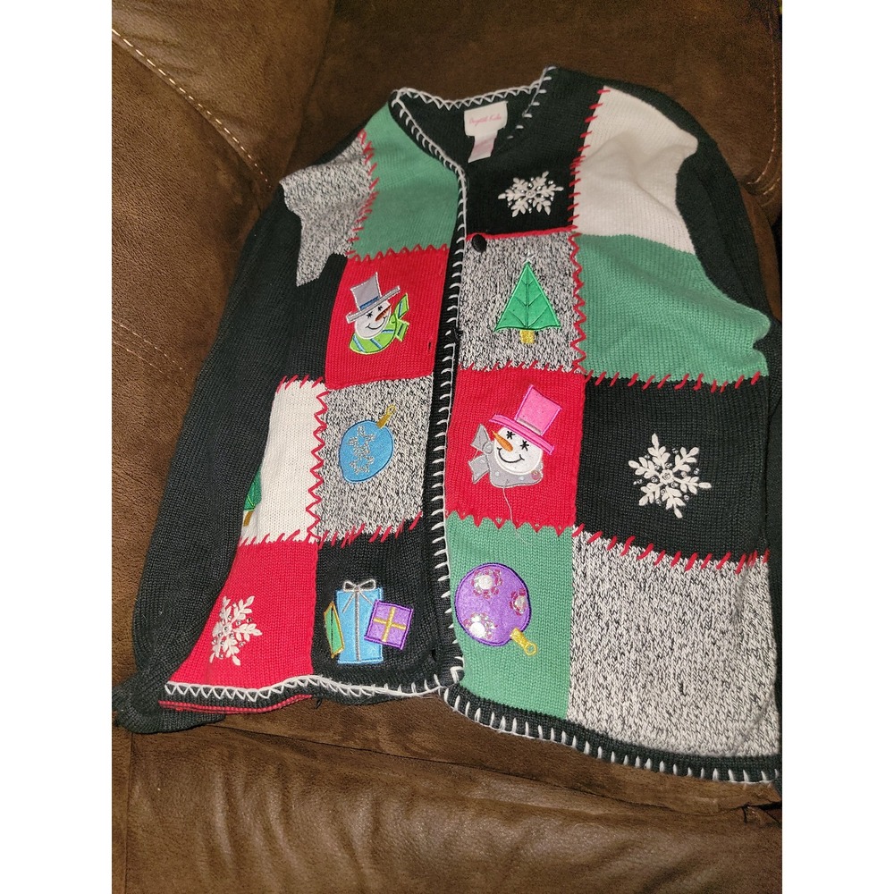 Crystal Kole winter holiday Christmas sweater button up size women's large
